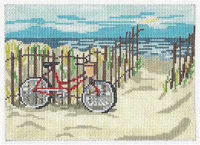 Canvas~Summer Bicycle at the Beach handpainted Needlepoint Canvas~by Needle Crossings