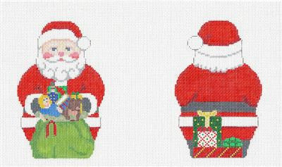 Christmas ~ 2 Sided Santa with a Toy Bag & Gifts handpainted Needlepoint Ornament by Susan Roberts