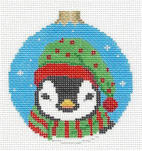 Christmas~Smiling Penguin Face handpainted Needlepoint Ornament Canvas Susan Roberts
