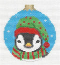 Christmas ~ Smiling Penguin Face 18 Mesh handpainted Needlepoint Ornament Canvas Susan Roberts