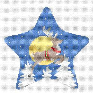 Christmas ~ Star  Flying Reindeer & Moon HP Needlepoint Ornament Canvas Susan Roberts