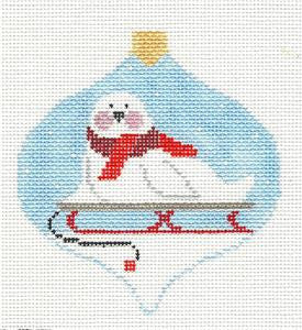 Bauble ~ Seal on a Sled Bauble Ornament handpainted Needlepoint Canvas by Kathy Schenkel