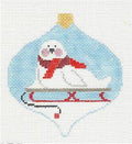 Bauble ~ Seal on a Sled Bauble Ornament 18 Mesh handpainted Needlepoint Canvas by Kathy Schenkel