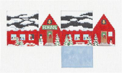 3-D Ornament ~ Christmas School House handpainted 18 Mesh Needlepoint Ornament Canvas by Susan Roberts
