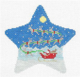 Christmas ~ Star Sleigh & 8 Reindeer handpainted Needlepoint Ornament Canvas by Susan Roberts