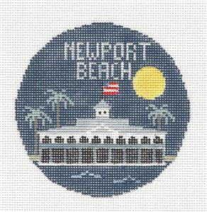 Travel Round ~ Newport Beach, California 18 Mesh handpainted 4" Rd. Needlepoint Canvas by Kathy Schenkel
