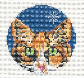 Cat Round ~ Calico Cat Face 3" Ornament 18 Mesh handpainted Needlepoint Canvas by Needle Crossings