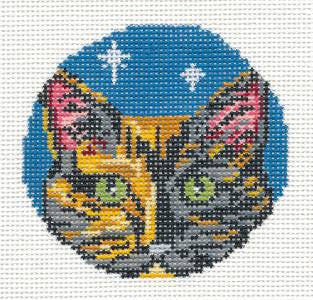 Cat Round ~ "Torti" Tortoiseshell Cat Face 3" Ornament 18 mesh handpainted Needlepoint Canvas by Needle Crossings