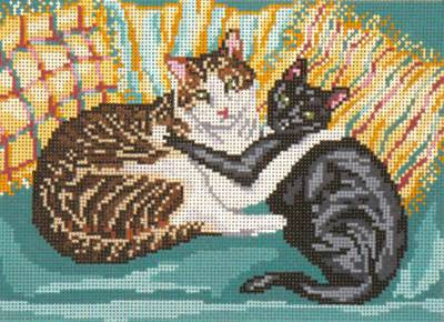 Cat Canvas ~ Furry Friends 2 Cats handpainted Needlepoint Canvas by Needle Crossings