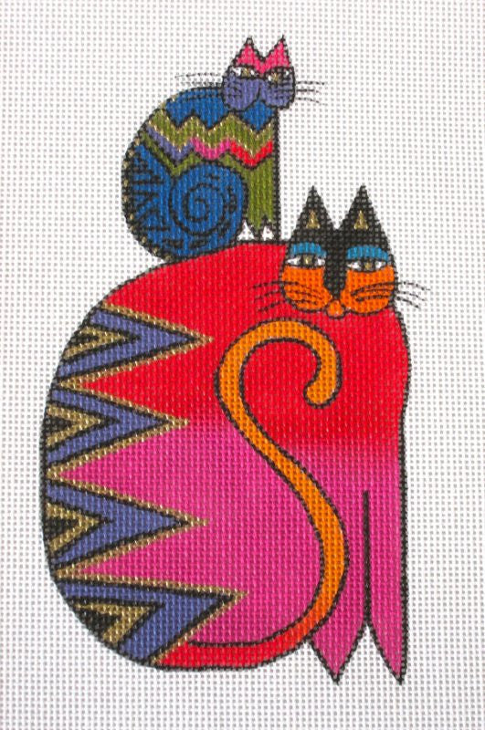 Laurel Burch ~ Cat & Kitty Handpainted Needlepoint Canvas Ornament Danji Designs