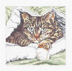 Cat Canvas ~ Undercover Tabby Cat handpainted 18 mesh Needlepoint Canvas by Needle Crossings
