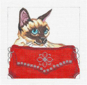 Canvas~Siamese Cat in Red Purse HP Needlepoint Canvas by Kamala from Juliemar