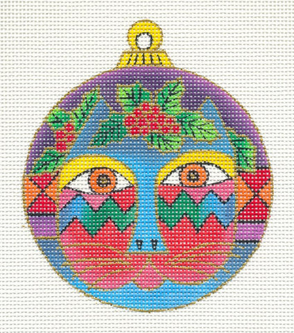 Laurel Burch Cat Face Ornament Handpainted Needlepoint Canvas from Danji Designs ~ 13M