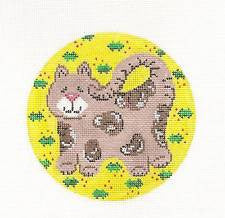 Cat Round ~ Tabby Cat on Yellow Canvas 4.5" Round handpainted Needlepoint Canvas by Patti Mann