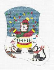 Mini Stocking ~ Christmas Kitty Cats with Lights Handpainted Needlepoint Canvas from Danji