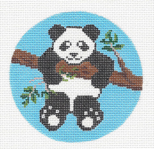 Round ~ Panda Bear on a Branch Ornament on handpainted Needlepoint Canvas by CS From Danji