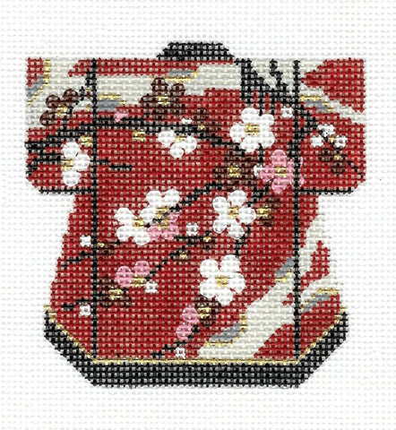 Kimono ~ Petite Cherry Blossoms Floral Oriental Kimono handpainted Needlepoint Canvas by LEE