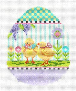 Kelly Clark ~ Easter 2 Baby Chicks EGG handpainted Needlepoint Canvas Ornament