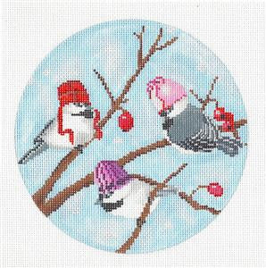 Bird canvas ~ Morning Visit Chickadees handpainted Needlepoint Canvas by Scott Church