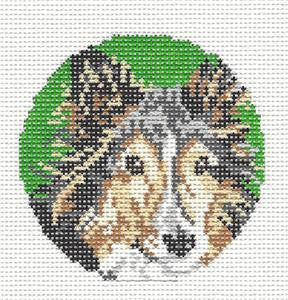 Dog Round ~ Collie Dog 3" Ornament handpainted Needlepoint Canvas by Needle Crossings
