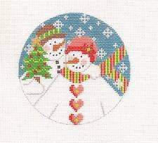 Family Round ~ Happy Snow Couple Ornament handpainted Needlepoint Canvas by CH Designs ~ Danji