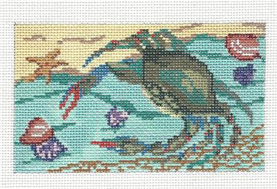 Canvas~Blue Crab & Shells handpainted Needlepoint Canvas~by Needle Crossings