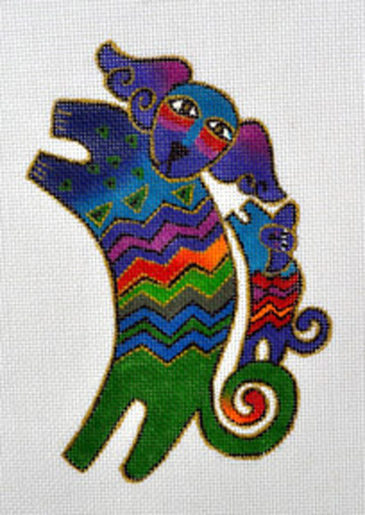 Laurel Burch Colorful Dancing Dogs Handpainted HP Needlepoint Canvas by Danji Designs