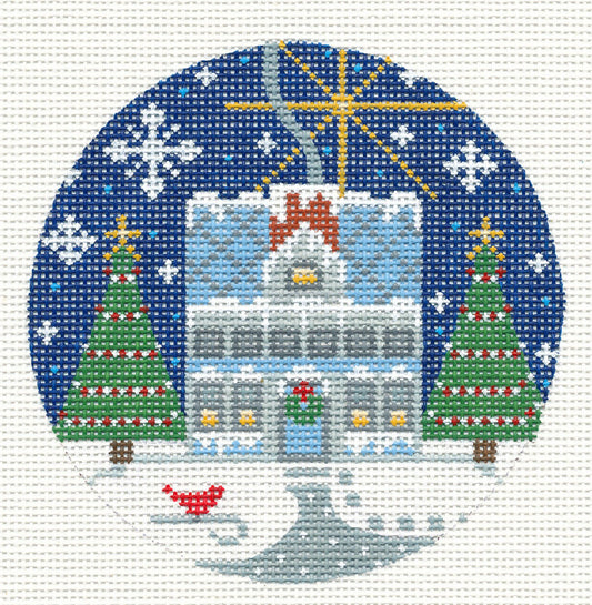 Village Series ~ Blue House in Snow Ornament on Handpainted Needlepoint Canvas by CH Designs from Danji