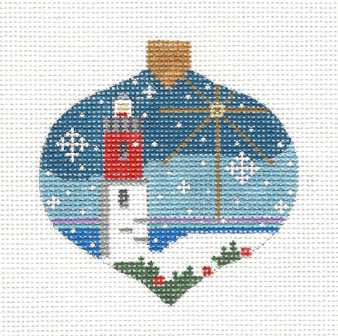 Bauble ~ Winter Lighthouse Ornament handpainted Canvas by Danji Designs
