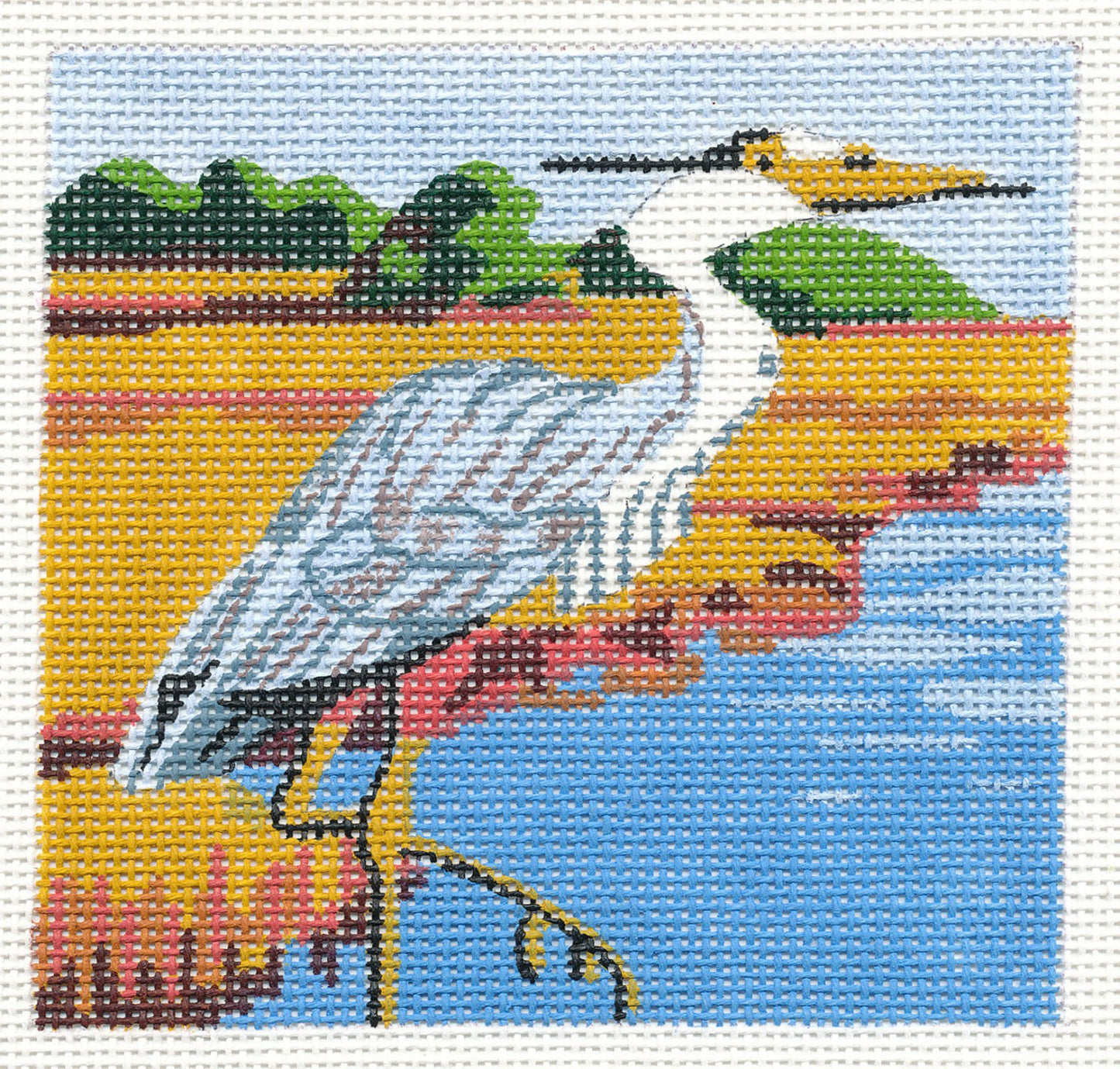Bird Canvas - Great Blue Heron 18 mesh handpainted 4" Sq. Needlepoint Canvas by Danji Designs
