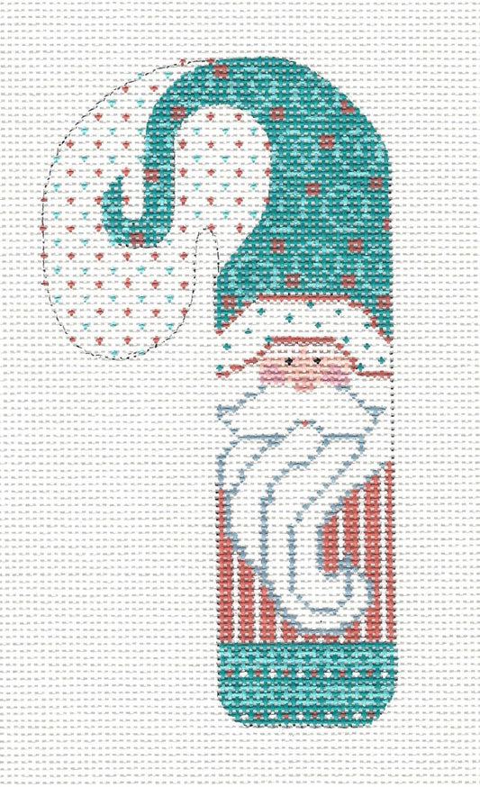 Candy Cane ~ Santa In Teal Ornament on Medium CC Needlepoint Canvas by Danji Designs
