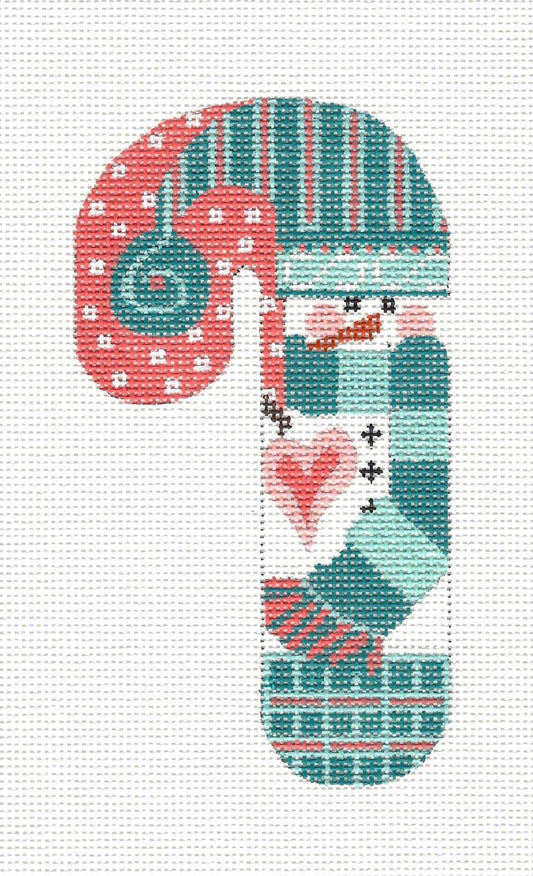 Medium Candy Cane Snowman in Teal Ornament on hand painted Needlepoint Canvas~ by Danji Designs **SP. ORDER**