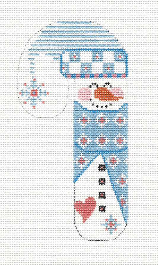 Medium Candy Cane Snowman in Lt. Blue Ornament on hand painted Needlepoint Canvas~ by Danji Designs **SP. ORDER**