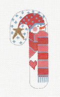 Small Candy Cane Snowman with Red/Peach Scarf on hand painted Needlepoint Canvas~ by Danji Designs