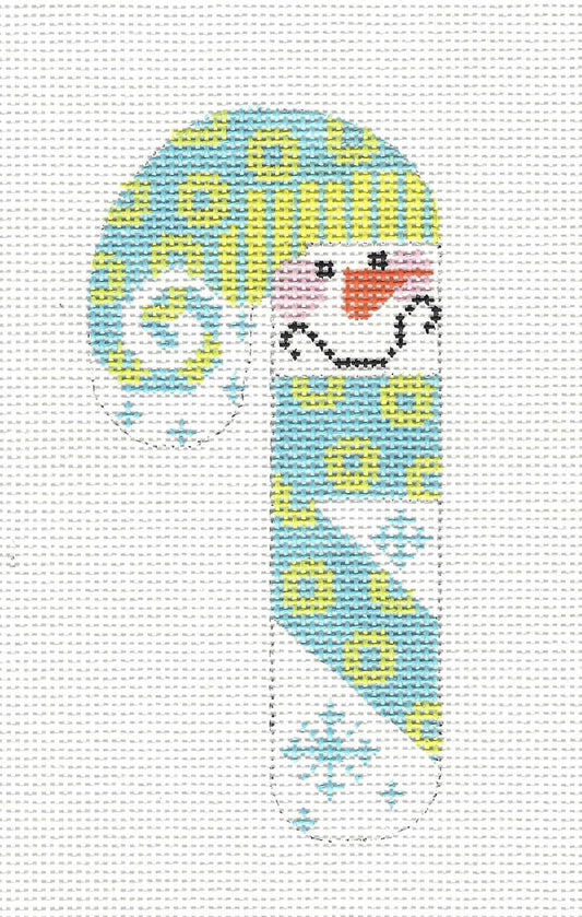 Candy Cane ~ Snowman With Snowflakes hand painted Small Candy Cane Needlepoint Canvas by Danji Designs
