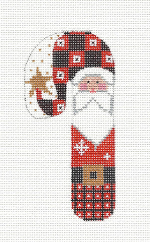 Small Candy Cane Checkered Santa on hand painted Needlepoint Canvas~ by Danji Designs