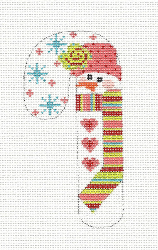 Small Candy Cane Snowman in Stripes on hand painted Needlepoint Canvas~ by Danji Designs