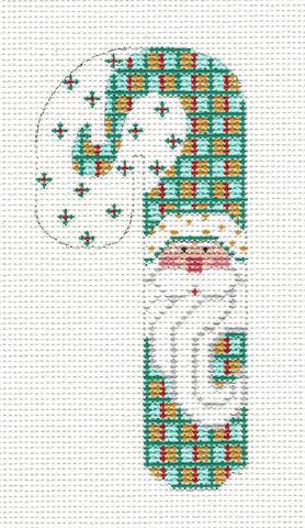 Small Candy Cane Checked Holly Santa on hand painted Needlepoint Canvas~ by Danji Designs **SP. ORDER**