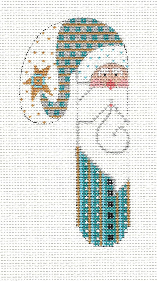 Candy Cane ~ Santa With Star Hat SMALL Candy Cane Teal on hand painted Needlepoint Canvas from Danji Designs