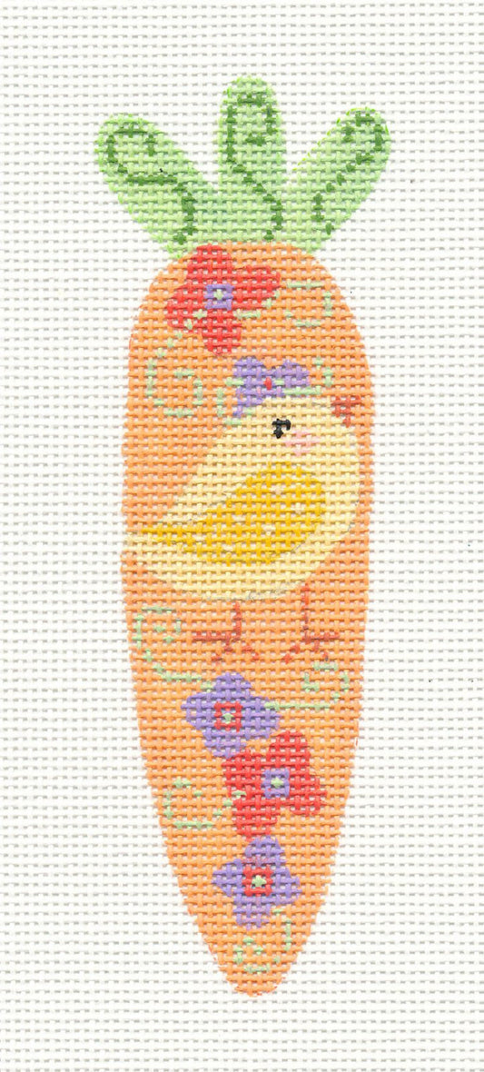 Easter ~ Carrot with Chick & Flowers Ornament on Handpainted 18 Mesh Needlepoint Canvas~ by Danji Designs