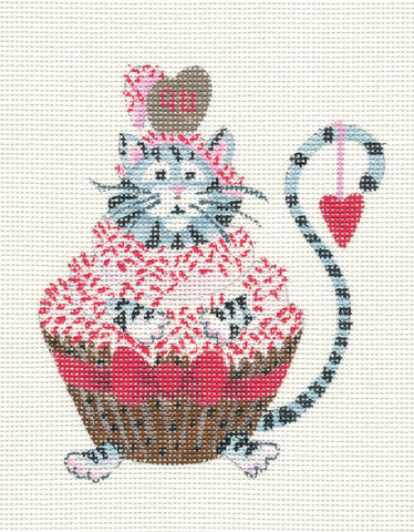 Cat-Cupcake With Sprinkles on Handpainted Needlepoint Canvas~ by Danji Designs