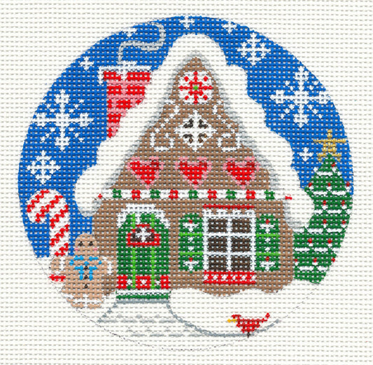 Village Series ~ Gingerbread House on 18 Mesh Handpainted 4" Rd. Needlepoint Canvas by CH Designs Danji
