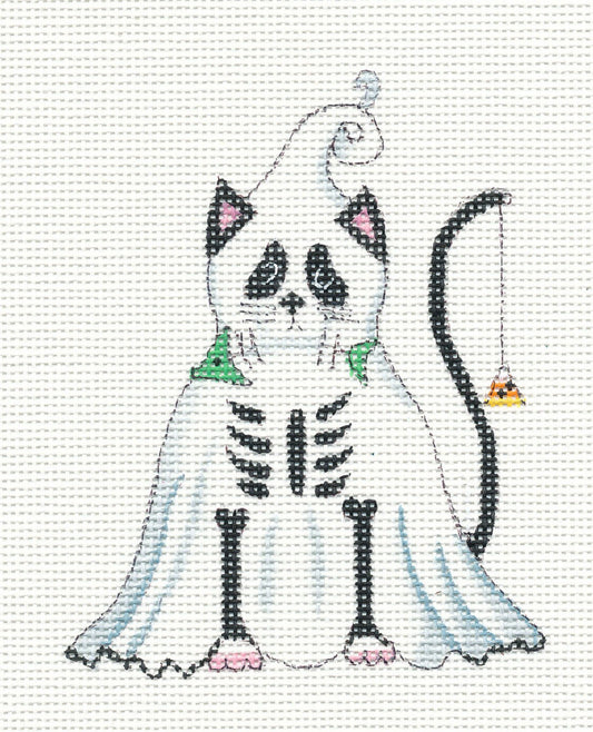 Halloween Ghost Cat on Handpainted Needlepoint Canvas ~ by Danji Designs