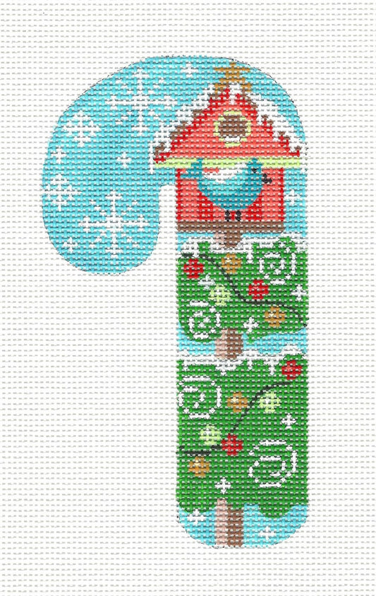 Medium Candy Cane Bluebird & Bird House & STITCH GUIDE Needlepoint Canvas Danji