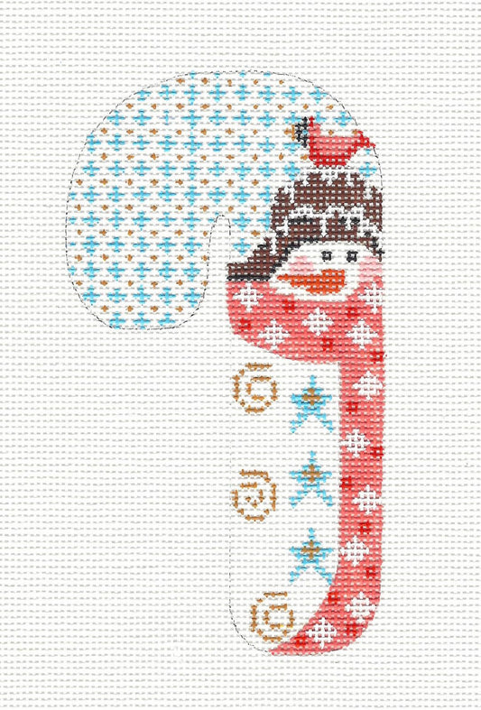 Medium Candy Cane Snowman with Cardinal and Scarf Ornament  on hand painted Needlepoint Canvas~ by Danji Designs ***SPECIAL ORDER***