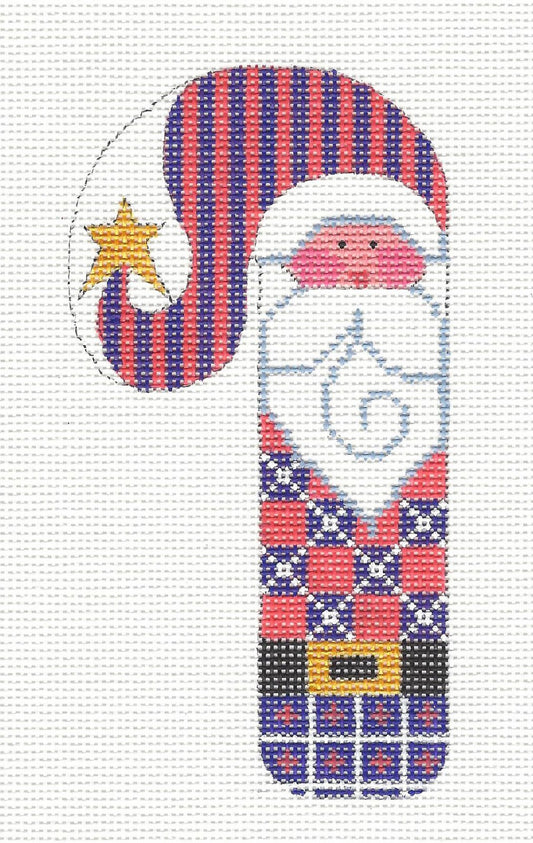 Candy Cane ~ Santa in Purple Check Medium CC Ornament on hand painted Needlepoint Canvas~ by Danji Designs **SP. ORDER**