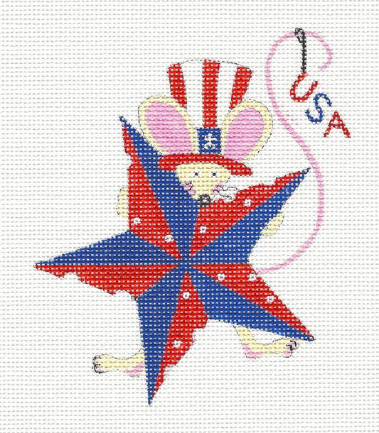 Patriotic ~ 4th of July Mouse handpainted Needlepoint Canvas by Lainey Daniels from Danji