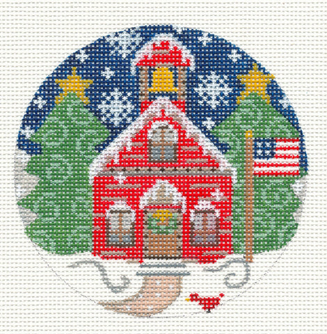 Village Series ~ Red Schoolhouse on Handpainted Needlepoint Canvas from Danji Designs