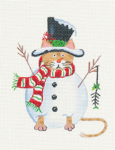 Snowman Cat With Top Hat on Handpainted Needlepoint Canvas ~ by Danji Designs