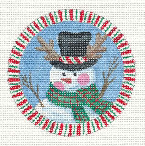 Christmas ~ Winter Snowman in Top Hat with Antlers handpainted Needlepoint Canvas from Danji
